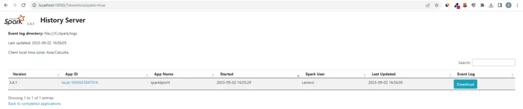 Apache Spark History Server UI